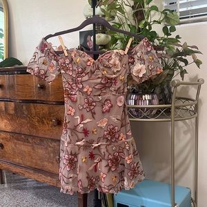 Dreamy nude lace dress with floral accents